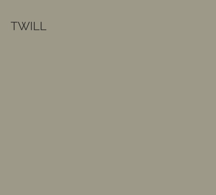 Twill - This olive green simulates structure and maturity; singing to its Twill name. With hints of khaki, this is a perfect calming mid-green.